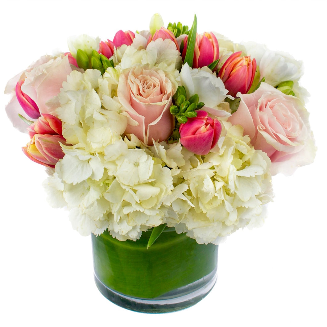 White and Pink Arrangement in a 5x5 Vase